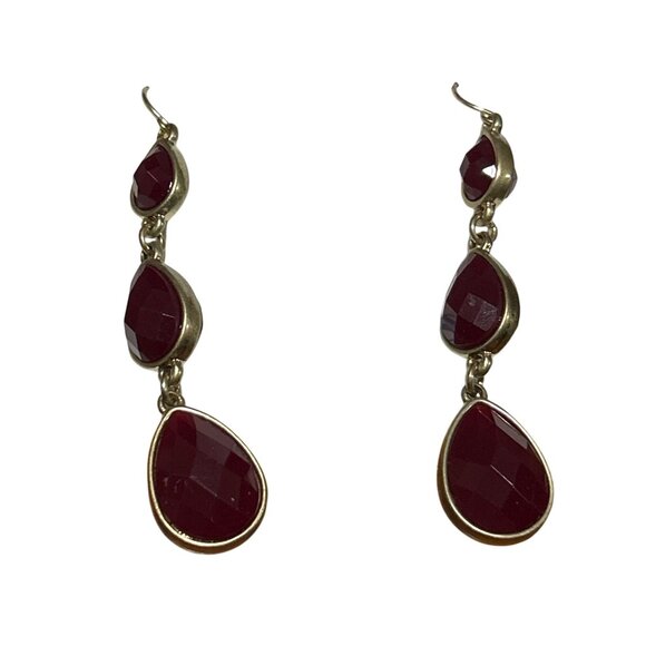 Premier Designs Gold-Tone Dark Red Teardrop Dangle Earrings - Picture 2 of 5